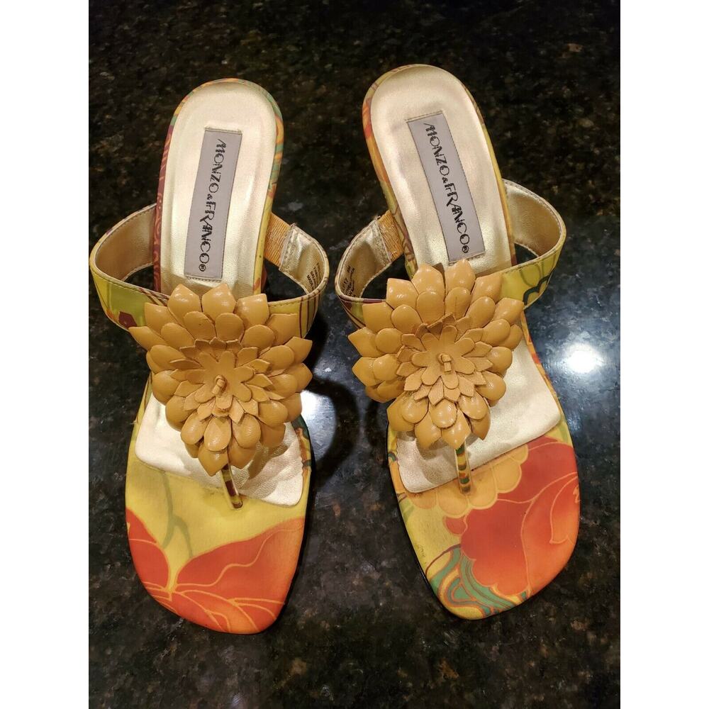 Monzo & Franco Flower Heels Slides Sandals Shoes 9M